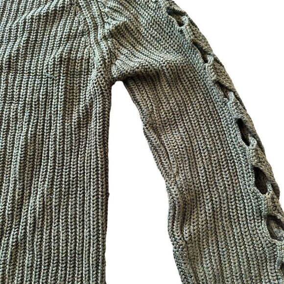 Lucky Brand Sweater Size XS Green Crew Neck Sleeve Cut Out Detail Pullover Knit - Picture 3 of 7